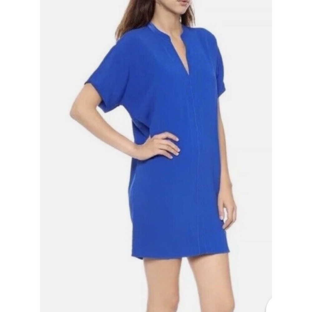 Vince‎ Blue Short Sleeve V-Neck Shift Dress Pullover Pockets Size L Large